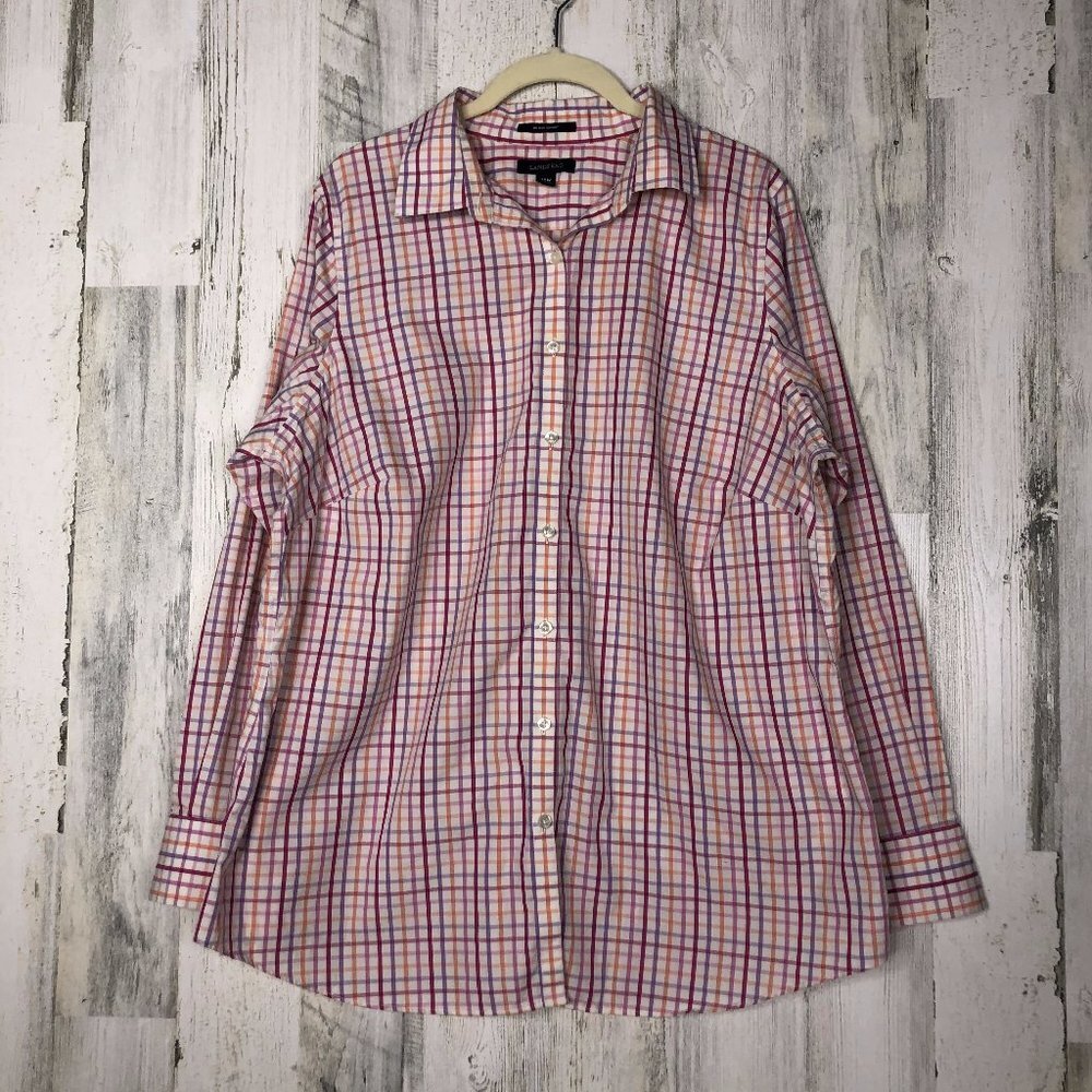 Lands End Womens Checkered Button Down Shirt 16 W